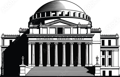 Columbia Memorial Library Silhouette Vector Building Landmark Architecture Structure Design