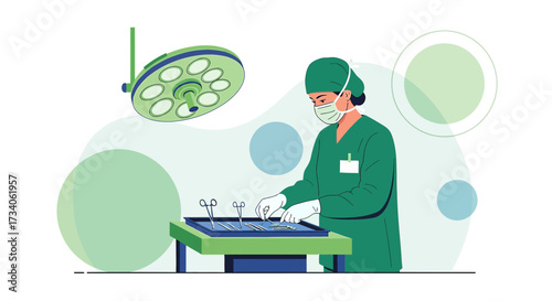 Surgeon preparing surgical instruments for operation in a hospital environment is shown in a