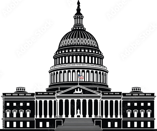 United States Capitol Silhouette Vector Washington DC Landmark USA Government Structure