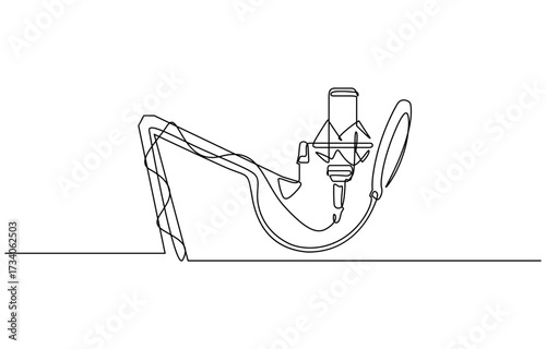 Continuous one line drawing of Studio microphone vector illustration. Editable stroke