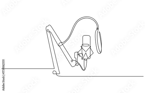 Continuous one line drawing of Studio microphone vector illustration. Editable stroke