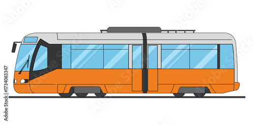 Public Transportation An Orange and Gray Modern Tram Moving on a Line Transportation Urban City Transit Streetcar Vector