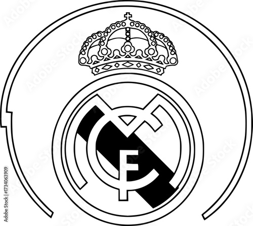  real madrid logo with a crown on top in black and white outline style design
