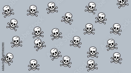 Few skulls moving randomly on a coloured and green background - animation