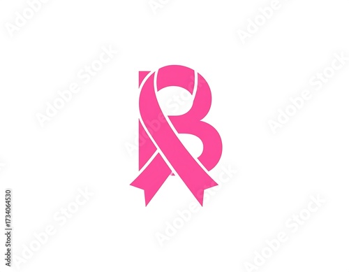 Pink ribbon design featuring the letter B