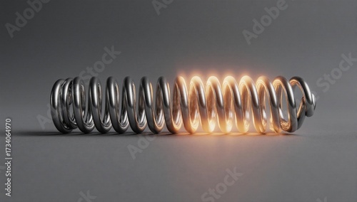 A smart material shape memory alloy spring glowing with energy.