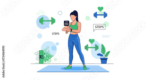 Woman Checking Fitness Tracker After Workout, Promoting a Healthy Lifestyle with Digital Monitoring