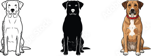 Three distinct dog styles awaiting your creative vision sketch silhouette and realistic portrait vector