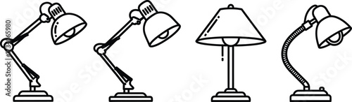 Vector art of desk lamps collection in line art