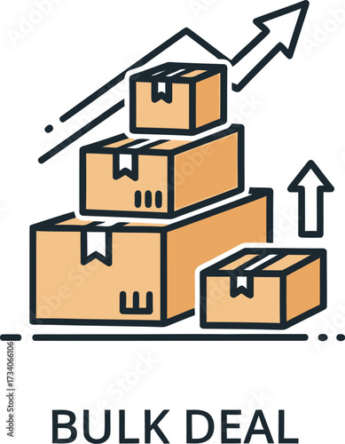 Vector art of bulk deal with stacked boxes and arrow