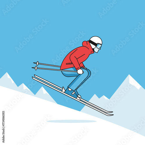 Person skiing down a snowy mountain slope.