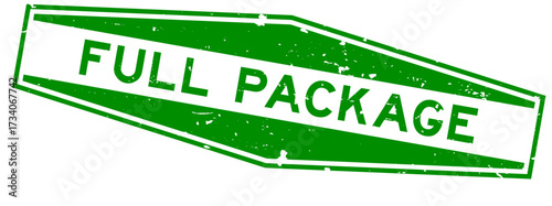 Grunge green full package word hexagon rubber seal stamp on white background