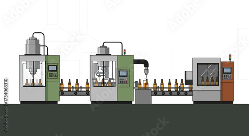 Automated bottling line in a factory setting.