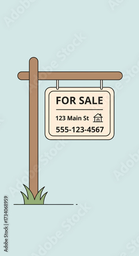 Wooden signpost with a "for sale" sign on a light blue background.