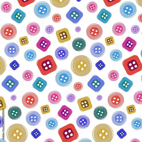 Multicolored buttons in a pattern.Vector seamless pattern of multicolored buttons on a white background.