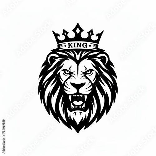 Roaring Crowned Lion King Head Logo - Majestic Black & White Royal Emblem