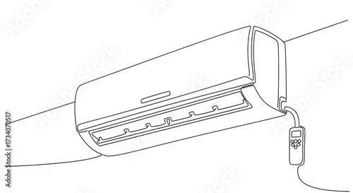 Continuous one-line drawing of an indoor air conditioner. Air conditioner one-line art vector illustration.