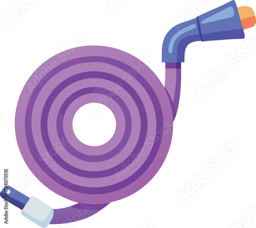 A vibrant purple hose with a blue nozzle, lying flat against a surface.