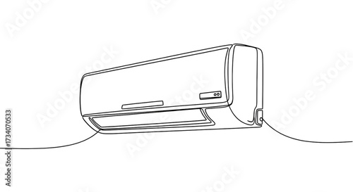 Continuous one-line drawing of an indoor air conditioner. Air conditioner one-line art vector illustration.