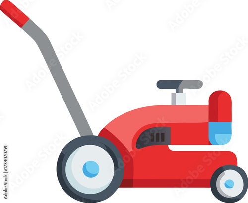 A bright red lawn mower displayed against a white background, highlighting its features and vibrant color.