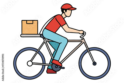 Delivery man on bicycle, providing convenient and ecofriendly service, ensuring timely arrival isolated on white background