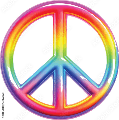 Glossy rainbow peace symbol vector with vibrant gradient colors and shiny finish for harmony and anti-war concepts