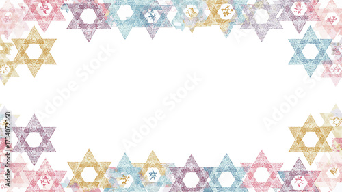 Colorful Star of David border pattern with bright festive design and copy space for Hanukkah Jewish holiday celebration.