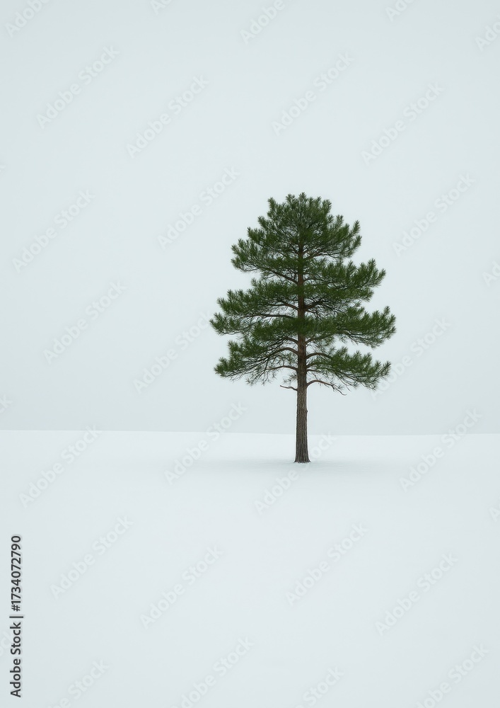 Obraz premium Solitary tree in snowy landscape.