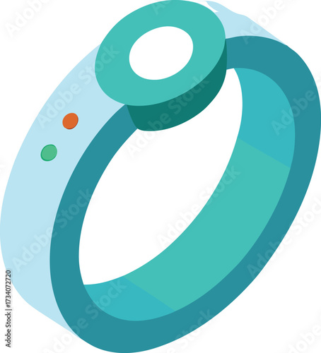 An illustration of a ring featuring a prominent button on its surface.