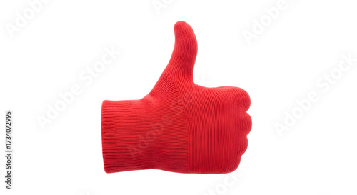 Red thumbs up gesture isolated on a white background.
