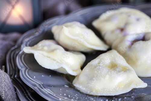 Traditional dumplings filled with blueberries.
