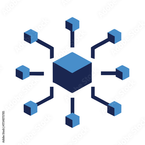Blue cubes connected in a network on white background connection technology
