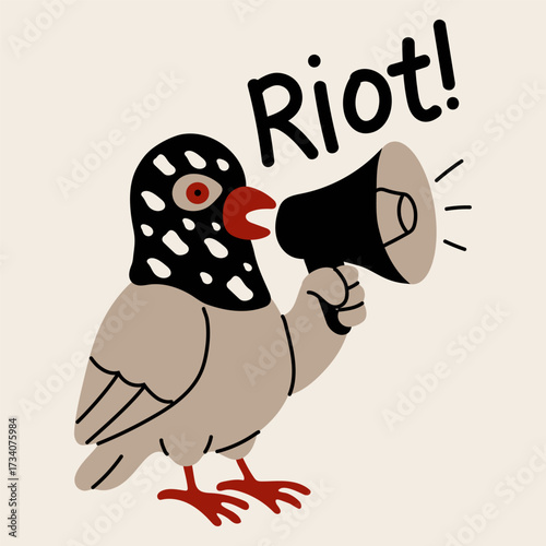 Funny Cartoon Bird Holding Megaphone Shouting Riot