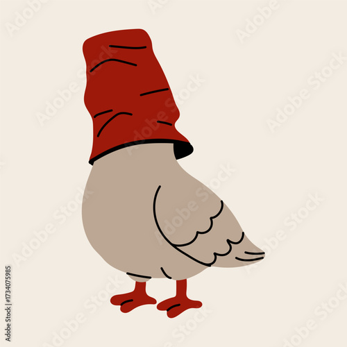 Quirky Bird Character Wearing Red Cup Hat