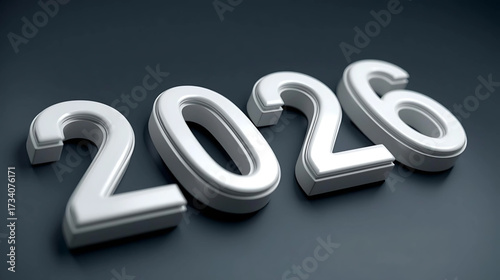 3D Rendered 2026 Number in White Glossy Material on Dark Background