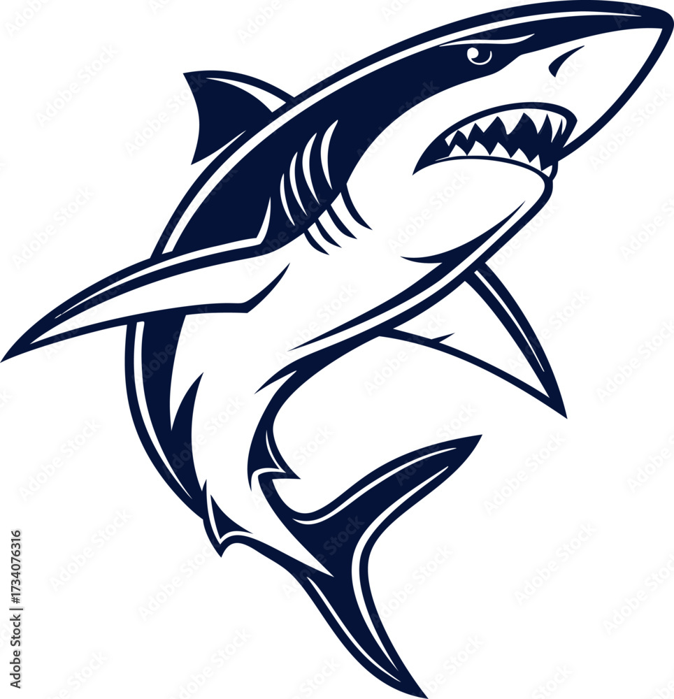 Fototapeta premium Shark head vector mascot logo, aggressive animal sport emblem. Wild predator character design for esport team, gym brand or streamer icon. Modern graphic illustration.