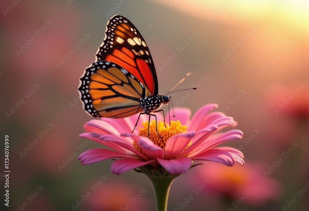 Fototapeta premium Macro Shot of Colorful Butterfly Perched on Vibrant Flower Petals Detailed Close-Up Natural Beauty