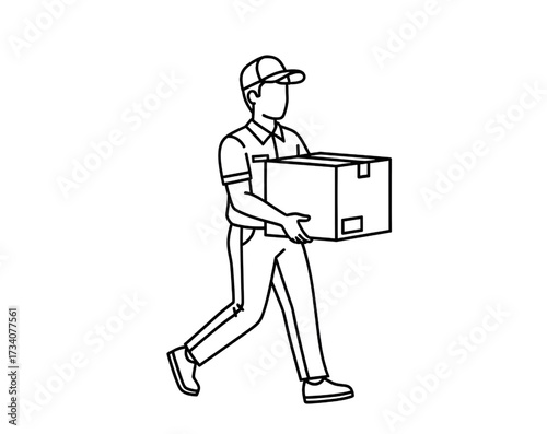 Delivery man isolated line drawing, vector illustration design. Logistics collection