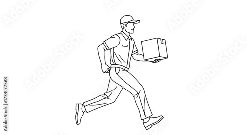 Delivery man isolated line drawing, vector illustration design. Logistics collection