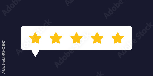 Five star rating vector in flat style design isolated on background. Feedback, Review, and rate us concept. EPS 10 vector illustration.