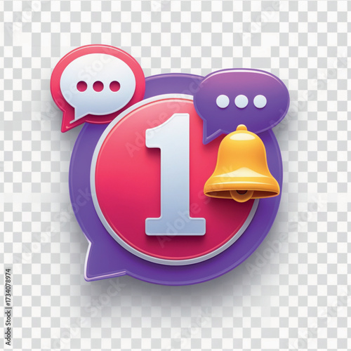 A modern notification icon featuring a bright red circular badge with a bold white number 1