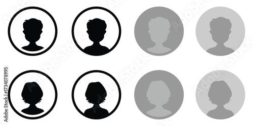 Male and female face silhouette or icon. Man and woman avatar profile. Unknown or anonymous person. Vector illustration.