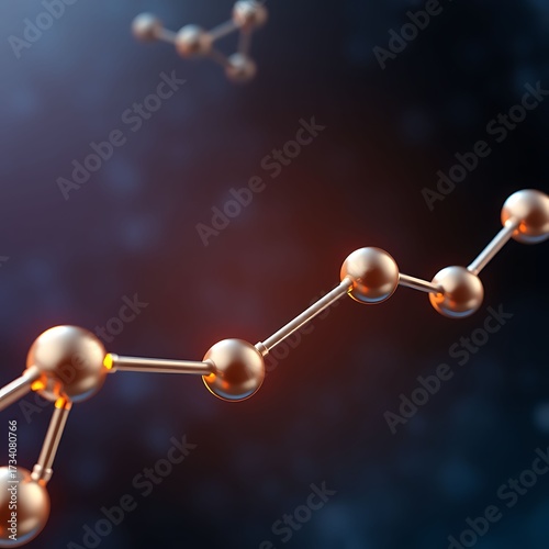 Close-up 3D Render of Abstract Copper Molecular Structure or Network Connection on Dark Background