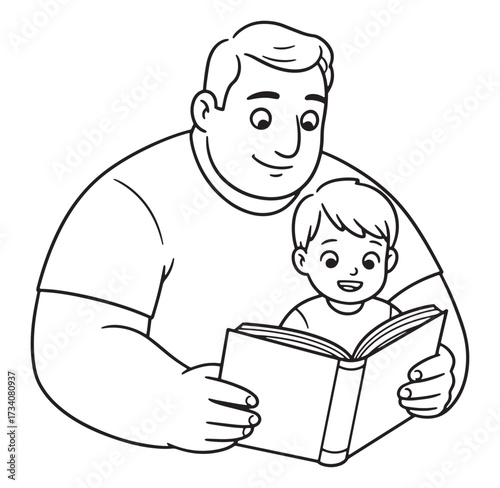 Father and son reading together sharing a story and enjoying quality time bonding