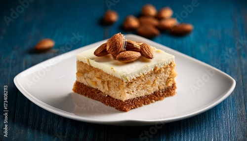 Wallpaper Mural Coffee Almonds Cake In White Plate On Loft Background Torontodigital.ca