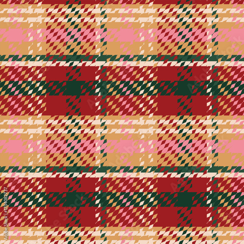 Christmas red, green, pink and beige plaid seamless pattern. Scottish Xmas checked tartan pattern for print, fabrics, textile