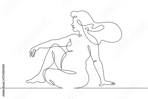 Continuous one line drawing Beautiful pregnant woman. Woman with belly. Pregnancy. Line art.One continuous line isolated illustration.Not AI.