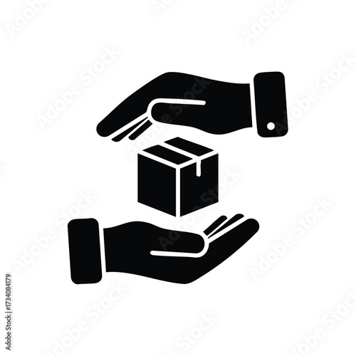 Hands Holding a Small Box with a Hand Gesture Indicating Care and Protection in a Minimalist Style