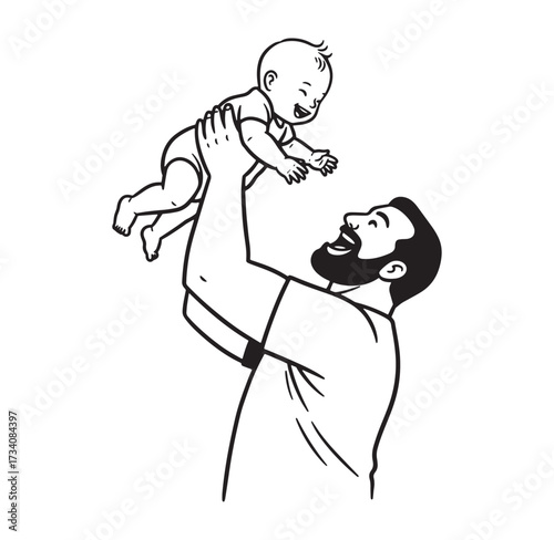 Happy father throwing up joyful baby boy up into the air with love and laughter