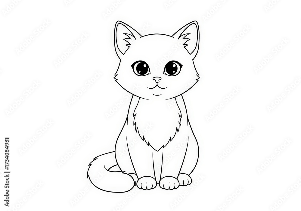 Obraz premium Cute Cartoon Cat Character Illustration for Coloring Pages and Art Projects for Kids